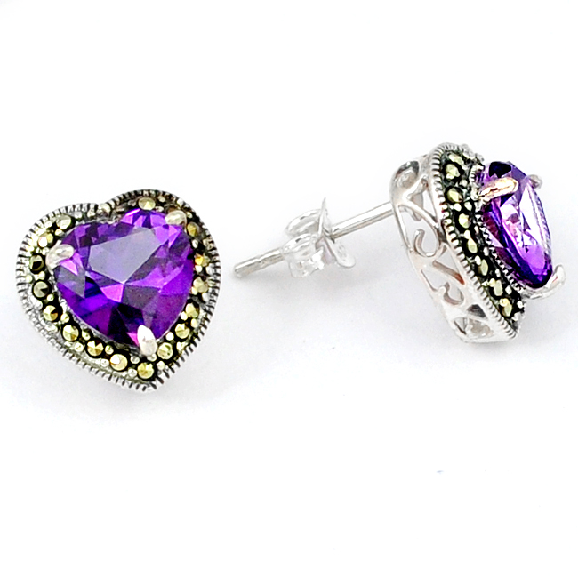 Amethyst Heart Stud Earrings